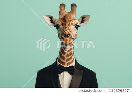 Giraffe in Elegant Outfit Standing Upright 119856237