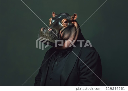 Sophisticated Hippo in a Tailored Tuxedo 119856261