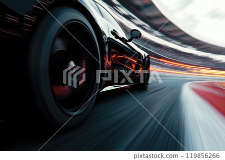 Dynamic Long Exposure of Car Rear Wheel in Motion 119856266