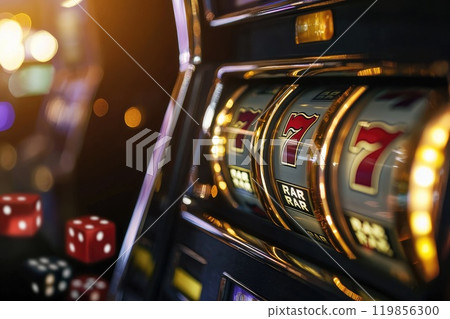 Close-Up of Slot Machine Reels Displaying Winning Symbols Close-Up of Slot Machine Reels Displaying Winning Symbols 119856300