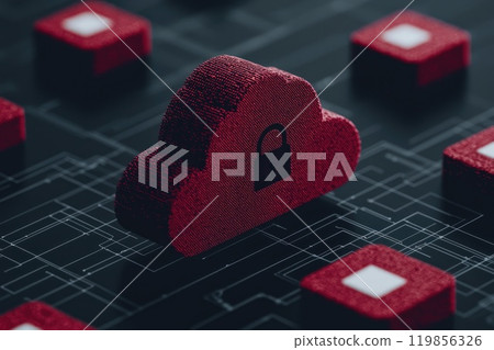 Secure Cloud Icon Surrounded by Data Elements 119856326
