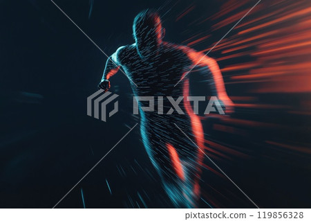 Dynamic Runner Sprinting in a Themed Marathon Poster Dynamic Runner Sprinting in a Themed Marathon Poster 119856328