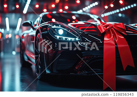 Luxury Car with Shiny Ribbon in Modern Setting 119856343