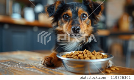 A dog is eating from a bowl of food, Generative AI A dog is eating from a bowl of food, Generative AI 119856361
