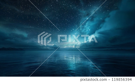Starry night sky with aurora borealis dance 119856394