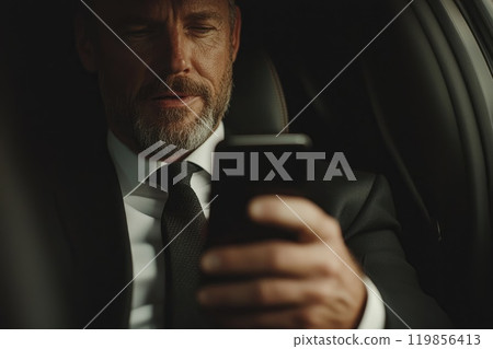 Businessman Using Smartphone in Luxurious Setting 119856413