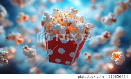 Colorful Cartoon Popcorn in Red and White Box Colorful Cartoon Popcorn in Red and White Box 119856414