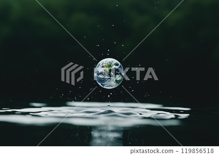 Single Large Water Droplet in Center of Calm Surface 119856518