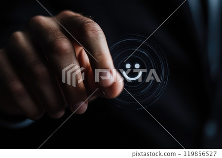 Businessman Activating Glowing Interface with Hand Businessman Activating Glowing Interface with Hand 119856527