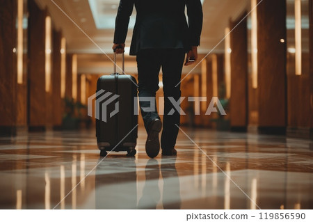 Businessman Walking in Luxurious Hotel Corridor 119856590
