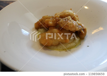 Greek food: Bacaliaro (cod tempura) Greek food: Bacaliaro (cod tempura) 119856650