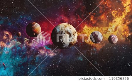 The image shows the planet and its satellites from space 119856856