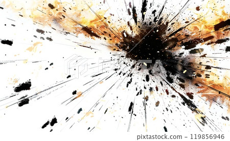 Abstract image of lines, motion graphics and explosive elements on a white background 119856946