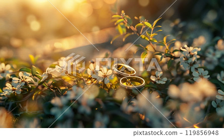 Image of a ring on a blooming tree for a romantic gift 119856948