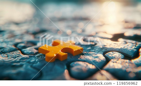 The orange puzzle does not fit into the general concept of the puzzle, which symbolizes the difficulty of solving problems 119856962