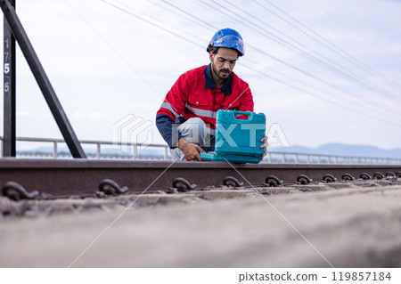 Electrical engineer man checking Power at Contruction Site. electrical engineer inspect the electrical systems at the equipment site Electrical engineer man checking Power at Contruction Site. electrical engineer inspect the electrical systems at the equipment site 119857184