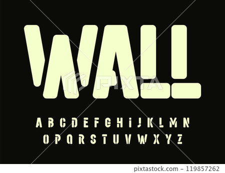 Urban stencil alphabet, bold modular letters, graffiti-inspired typeface with strong industrial design, edgy street typography, contemporary style. Vector typeset. 119857262