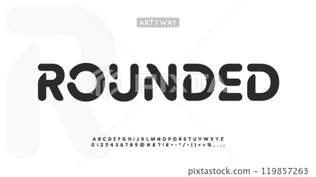 Rounded alphabet, smooth letters with cutouts, friendly font for tech logo, creative headline, contemporary branding, title. Modern soft, approachable typographic design. Vector type. Rounded alphabet, smooth letters with cutouts, friendly font for tech logo, creative headline, contemporary branding, title. Modern soft, approachable typographic design. Vector type. 119857263