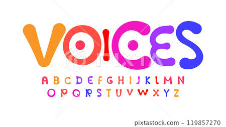 Bouncy playful alphabet, vibrant rounded letters, silly flexible font for cheerful kid logos, music show title, fun headline, animated typography, joyful design. Vector typeset. Bouncy playful alphabet, vibrant rounded letters, silly flexible font for cheerful kid logos, music show title, fun headline, animated typography, joyful design. Vector typeset. 119857270
