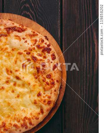 Imereti khachapuri, Traditional Georgian dish, flatbread with cheese, top view, no people, rustic, 119858202