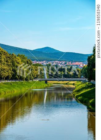 View of the Slovak city of Nitra. View of the city and the river Nitra. View of the Slovak city of Nitra. View of the city and the river Nitra. 119858340