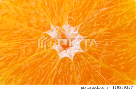 Close-up view of fresh orange slices with vibrant color and texture, 119859337