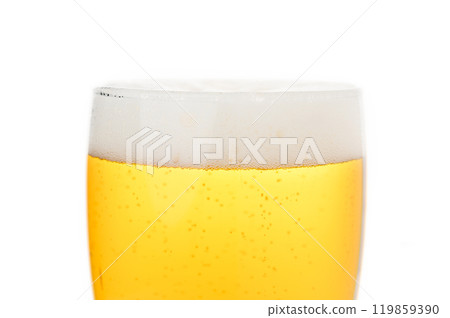 close-up view of glass of beer with foam 119859390