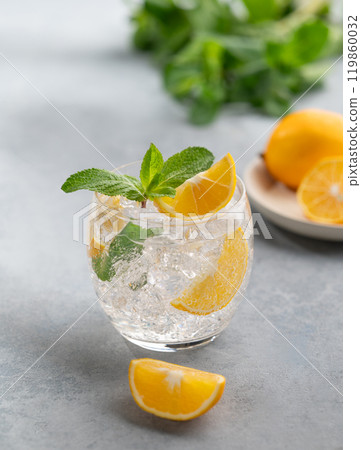 Lemonade tonic drink with fresh lemon, mint and ice. Lemonade tonic drink with fresh lemon, mint and ice. 119860032