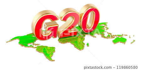 G20 meeting concept, G20 on the Earth map. 3D rendering G20 meeting concept, G20 on the Earth map. 3D rendering 119860580