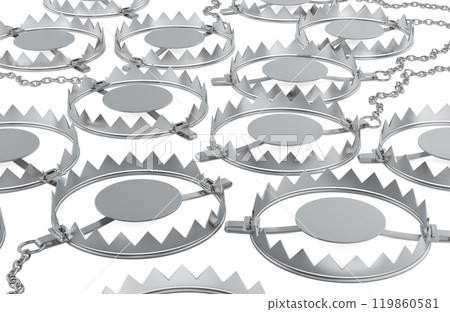 Many bear traps, 3D rendering Many bear traps, 3D rendering 119860581