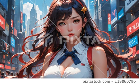 Anime-style girl Japanese gal Manga Japanese anime Fox dance [AI generated image] 119860790