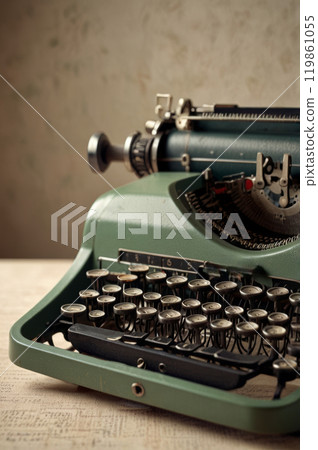 A classic vintage typewriter showing off its timeless design and mechanical keys that evoke a sense of nostalgia and the charm of bygone eras. 119861055