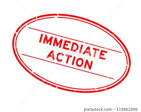 Grunge red immediate action word oval rubber seal stamp on white background 119862006