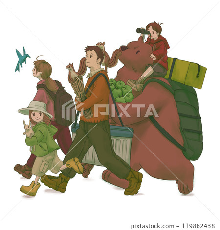 人和動物前往營地 119862438