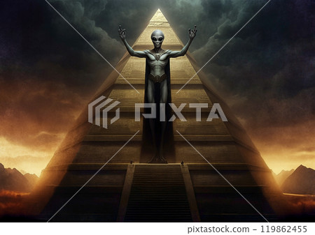 金字塔和外星人圖像 119862455