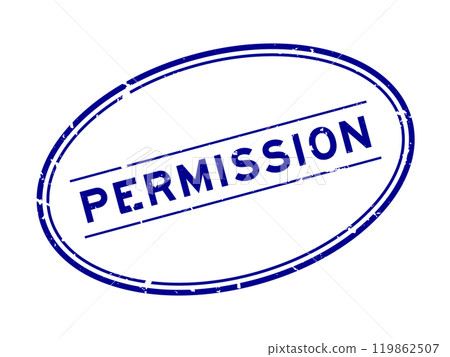 Grunge blue permission word oval rubber seal stamp on white background 119862507