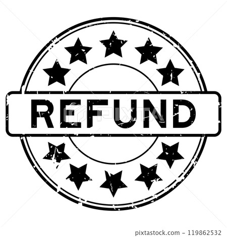 Grunge black refund word with star icon round rubber seal stamp on white background Grunge black refund word with star icon round rubber seal stamp on white background 119862532
