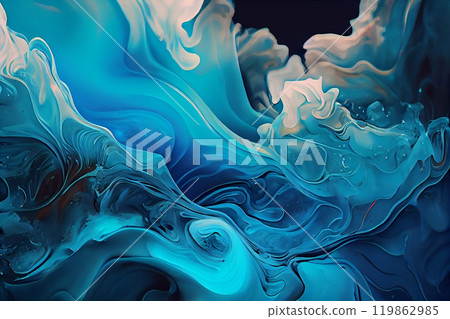 Blue Acrylic Pour Color Liquid marble abstract surfaces Design. 119862985