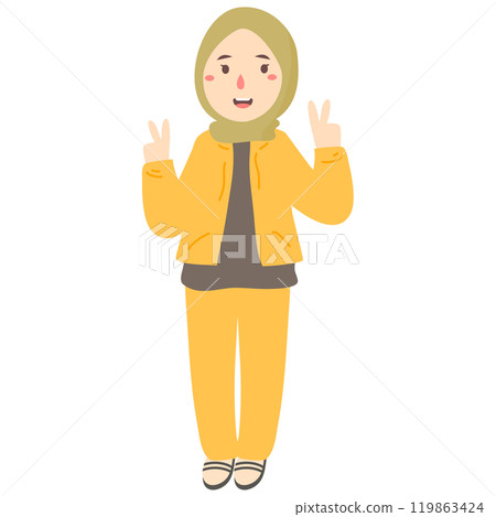 peace sign gestures hijab muslim woman 119863424