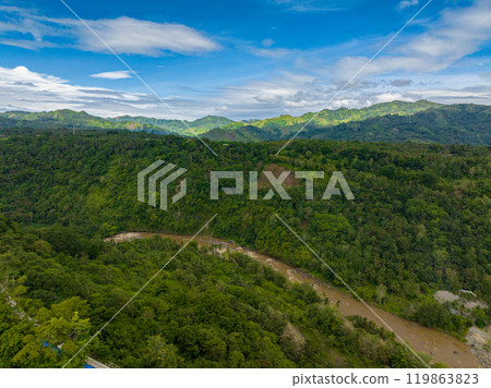 Tropical Mountain with rainforest and river in the Philippines. Mindanao. 119863823