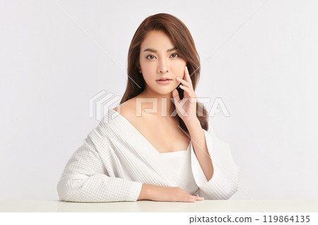 Beautiful young asian woman with clean fresh skin on white background, Face care, Facial treatment, Cosmetology, beauty and spa, Asian women portrait. 119864135