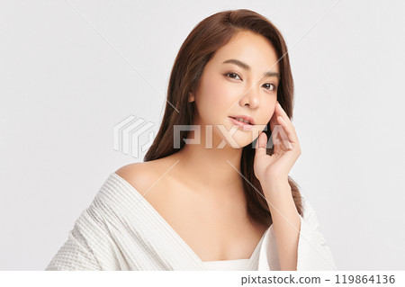 Beautiful young asian woman with clean fresh skin on white background, Face care, Facial treatment, Cosmetology, beauty and spa, Asian women portrait. 119864136
