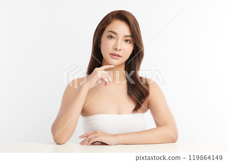 Beautiful young asian woman with clean fresh skin on white background, Face care, Facial treatment, Cosmetology, beauty and spa, Asian women portrait. 119864149