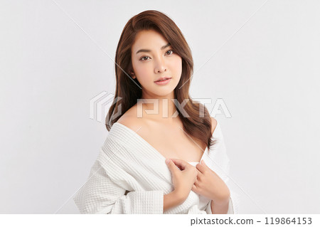 Beautiful young asian woman with clean fresh skin on white background, Face care, Facial treatment, Cosmetology, beauty and spa, Asian women portrait. 119864153