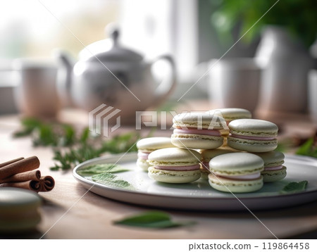 Homemade matcha green tea macaroons. Generatative AI Homemade matcha green tea macaroons. Generatative AI 119864458