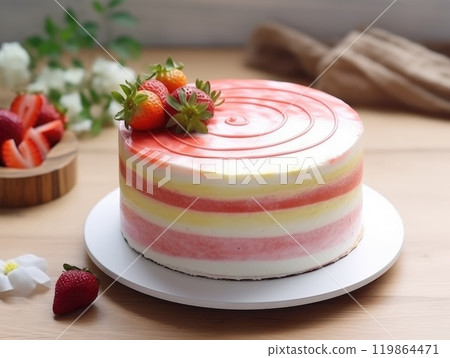 Strawberry sponge cake with fresh strawberries. Generative AI Strawberry sponge cake with fresh strawberries. Generative AI 119864471
