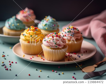 Festive Cupcake Frosting Top with Sprinkles. Generative AI Festive Cupcake Frosting Top with Sprinkles. Generative AI 119864472