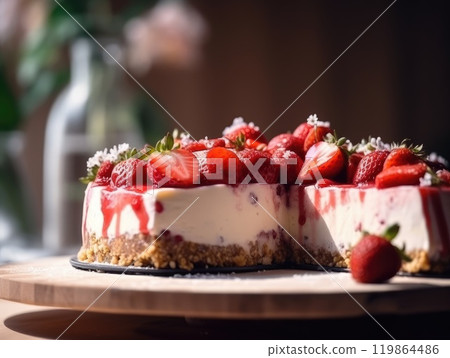 Beautiful homemade Strawberry cheesecake. Generative AI 119864486