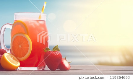 Summer iced cold drink with strawberry and lemon. Generative AI Summer iced cold drink with strawberry and lemon. Generative AI 119864693