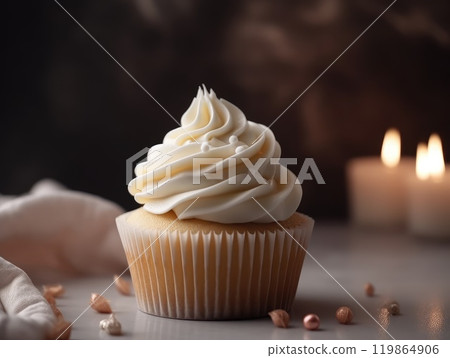 Tasty homemade vanilla cupcakes. Generative AI 119864906